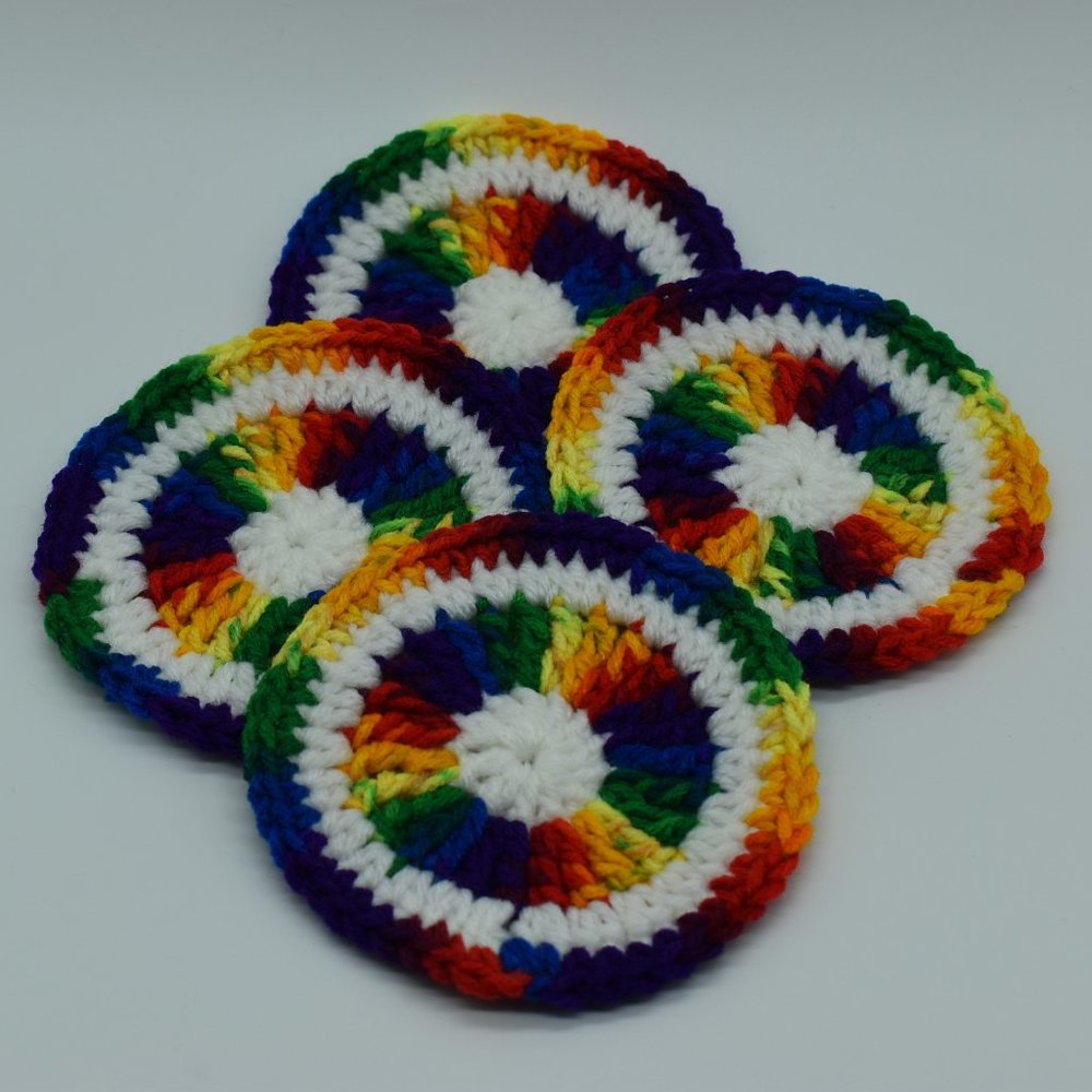 Handcrafted Crochet Rainbow Coasters Set of Four - Picture 3 of 5